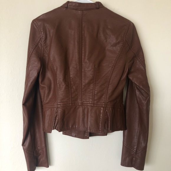 Express Brown Vegan Faux Leather Peplum Jacket - Picture 3 of 6